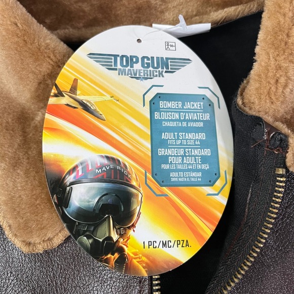 Top Gun Maverick Adult Standard LG Bomber Jacket Faux Leather Fur Collar Patches - Picture 3 of 8